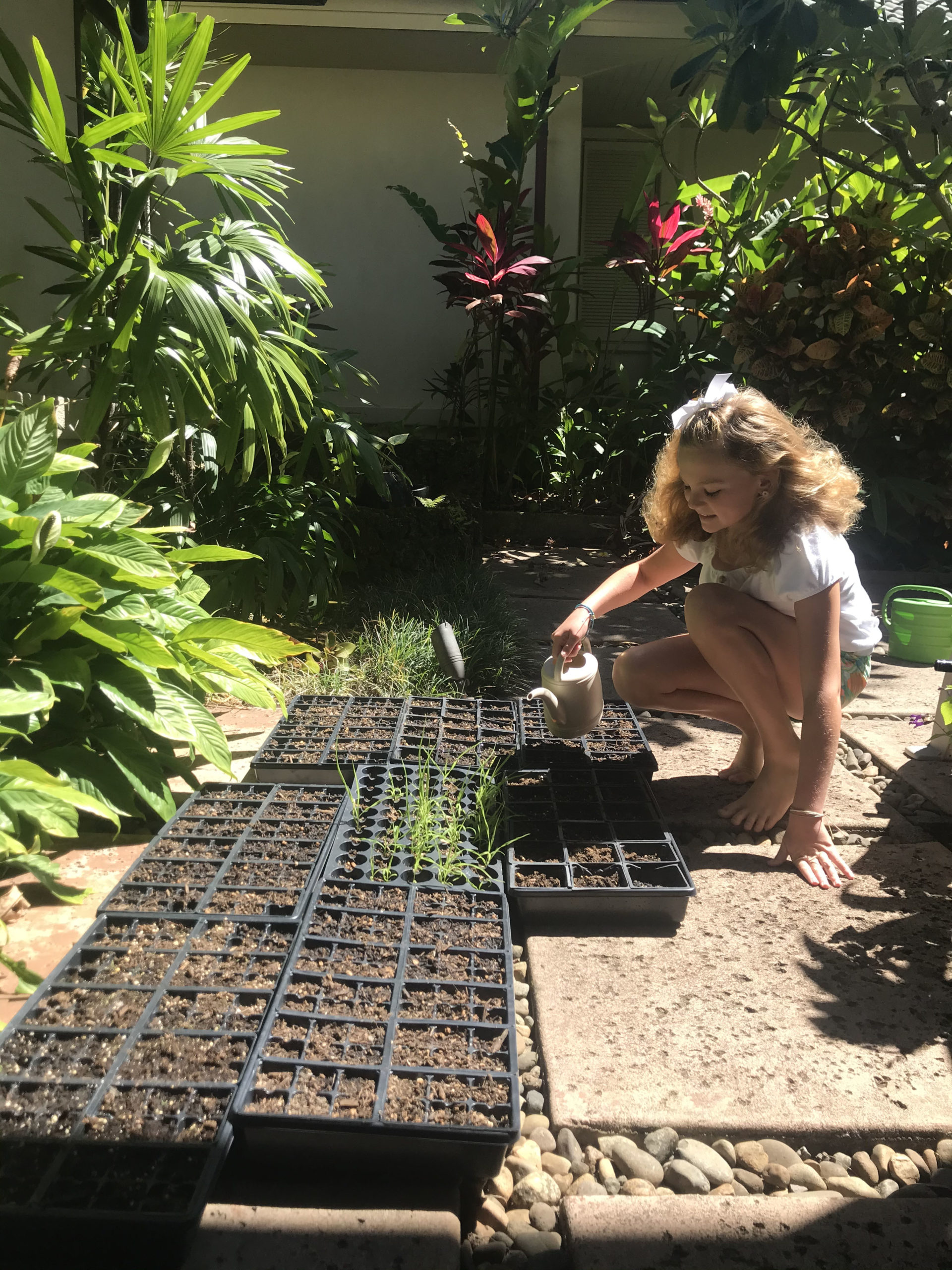Abby Rogers waters her plants