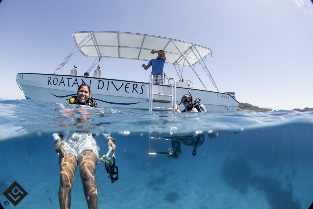 Roatan marine park staff monitoring the coral reef